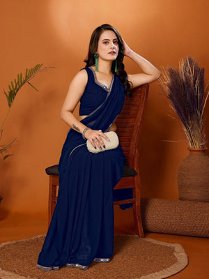 Rajwada Navy Blue Georgette Printed Saree For Women