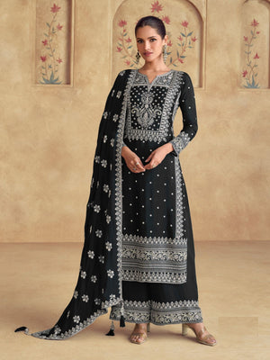 Rajwada Black Georgette Embroidered Semi-Stitched Kurta Set For Women