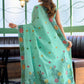 Rajwada Aqua Green Linen Blend Solid Saree For Women