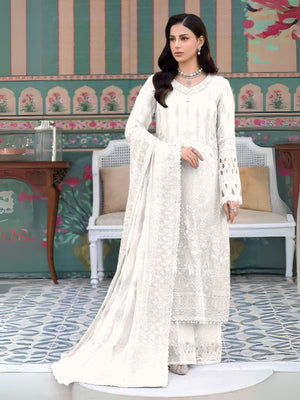 Rajwada White Georgette Embroidered Semi-Stitched Kurta Set For Women