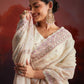 Rajwada Cream Soft Net Embellished Saree For Women
