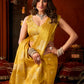 Rajwada Mustard Yellow Silk Blend Solid Saree For Women
