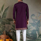 Rajwada Purple Viscose Silk Embroidered Stitched Kurta For Men