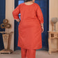 Rajwada Red Cotton Blend Embroidered Kurta Set For Women