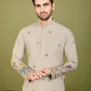 Rajwada Beige Cotton Embroidered Stitched Kurta For Men