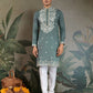 Rajwada Green Viscose Silk Embroidered Stitched Kurta For Men
