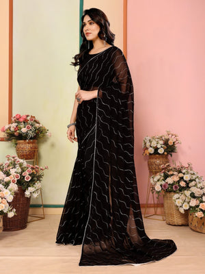 Rajwada Black Georgette Embellished Saree For Women