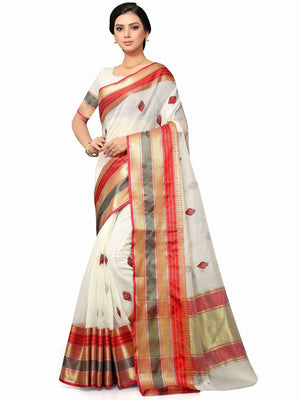 Rajwada White Silk Blend Embellished Saree For Women