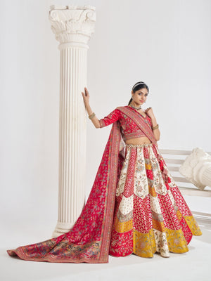 Rajwada Multicolor Banarasi Silk Embroidered Semi-Stitched Lehenga For Women
