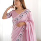 Rajwada Pink Silk Blend Embroidered Solid Saree For Women