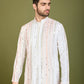 Rajwada White Viscose Rayon Embroidered Stitched Kurta For Men