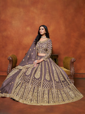 Rajwada Purple Net Embroidered Semi-Stitched lehenga For Women