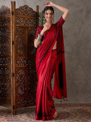 Rajwada Red Silk Blend Printed Elegant Saree For Women