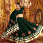 Rajwada Dark Green Viscose Rayon Rabari Work Semi-Stitched lehenga With Stunning Tassels For Women