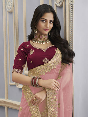 Rajwada Pink Georgette Crush Embellished Elegant Saree For Women