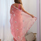 Rajwada Peach Net Sequins Embroidered Saree With Unstitched Blouse For Women