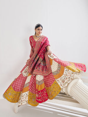 Rajwada Multicolor Banarasi Silk Embroidered Semi-Stitched Lehenga For Women