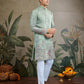 Rajwada Green Viscose Silk Embroidered Stitched Kurta For Men
