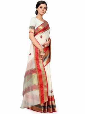 Rajwada White Silk Blend Embellished Saree For Women