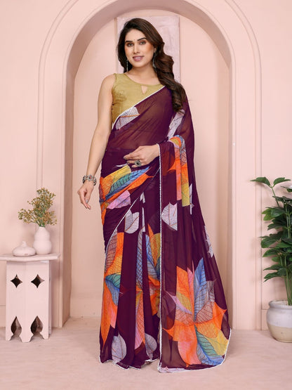 Rajwada Mauve Georgette Printed Saree For Women