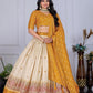 Rajwada Beige And Yellow Silk Blend Printed Semi-Stitched lehenga For Women
