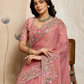 Rajwada Peach Chiffon Embroidered Saree For Women