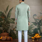 Rajwada Green Viscose Silk Embroidered Stitched Kurta For Men
