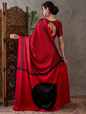 Rajwada Red Silk Blend Printed Elegant Saree For Women