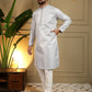 Rajwada Light Grey Cotton Blend Thread Work Kurta Set For Men