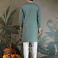 Rajwada Green Viscose Silk Embroidered Stitched Kurta For Men