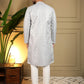 Rajwada Light Grey Cotton Blend Thread Work Kurta Set For Men