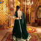 Rajwada Dark Green Viscose Rayon Rabari Work Semi-Stitched lehenga With Stunning Tassels For Women