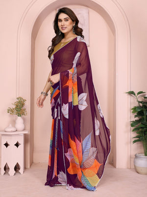 Rajwada Mauve Georgette Printed Saree For Women