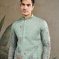 Rajwada Green Viscose Silk Embroidered Stitched Kurta For Men