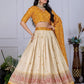 Rajwada Beige And Yellow Silk Blend Printed Semi-Stitched lehenga For Women