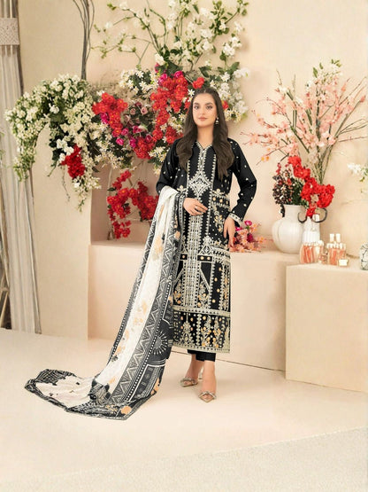 Rajwada Black Cotton Blend Embroidered Semi Stitched Kurta Set For Women