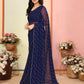 Rajwada Navy Blue Georgette Embellished Saree For Women
