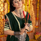 Rajwada Dark Green Viscose Rayon Rabari Work Semi-Stitched lehenga With Stunning Tassels For Women