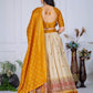 Rajwada Beige And Yellow Silk Blend Printed Semi-Stitched lehenga For Women