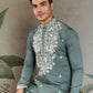 Rajwada Green Viscose Silk Embroidered Stitched Kurta For Men
