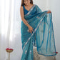 Rajwada Blue Net Sequins Embroidered Saree With Unstitched Blouse For Women