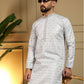 Rajwada Light Grey Cotton Blend Thread Work Kurta Set For Men