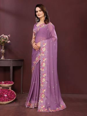 Rajwada Lavender Georgette Solid Saree For Women