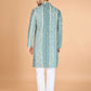 Rajwada Light Green Viscose Rayon Embroidered Stitched Kurta For Men