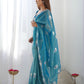 Rajwada Blue Net Sequins Embroidered Saree With Unstitched Blouse For Women