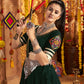 Rajwada Dark Green Viscose Rayon Rabari Work Semi-Stitched lehenga With Stunning Tassels For Women