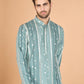 Rajwada Light Green Viscose Rayon Embroidered Stitched Kurta For Men