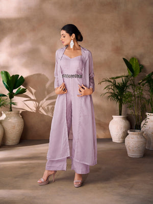Rajwada Lavender Organza Embellished Stitched Jumpsuit For Women