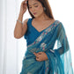 Rajwada Blue Net Sequins Embroidered Saree With Unstitched Blouse For Women