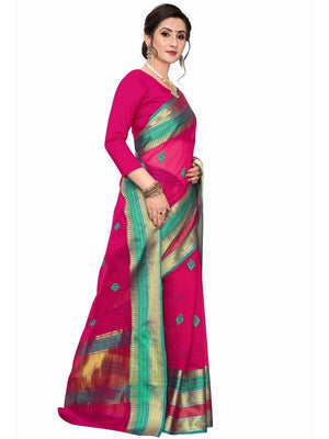 Rajwada Pink Silk Blend Embellished Saree For Women